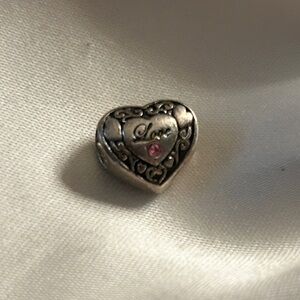 Brighton 925 Sterling Silver Heart-Shaped Silver Charm with Pink Accent